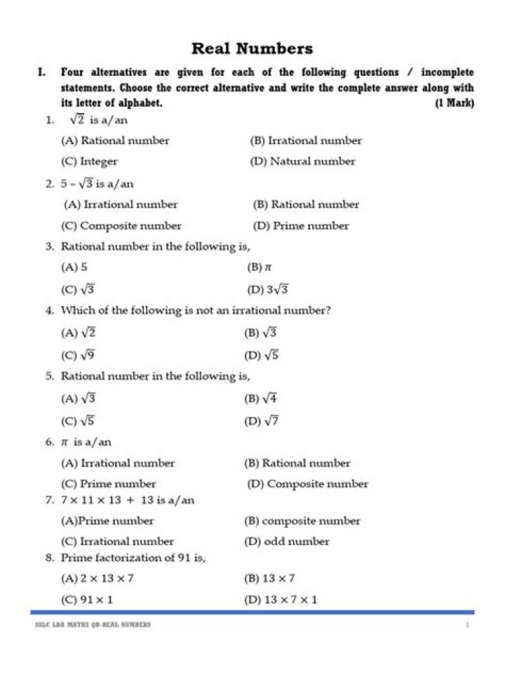 Real Numbers Quiz